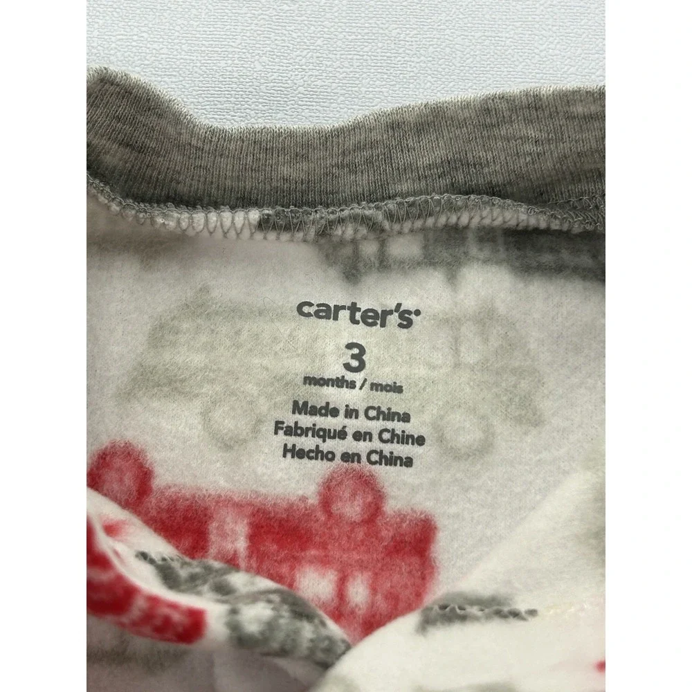 Carter's Baby 3M Microfleece Footed Sleeper Fire Truck Pajamas Red Gray New